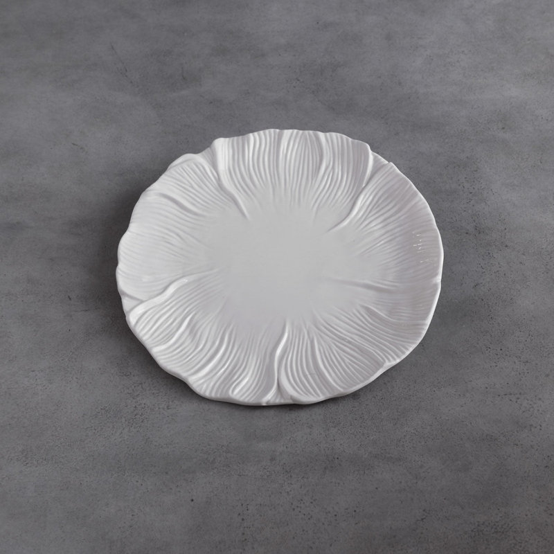 White Melamine Textured Leaf Dinner Plate