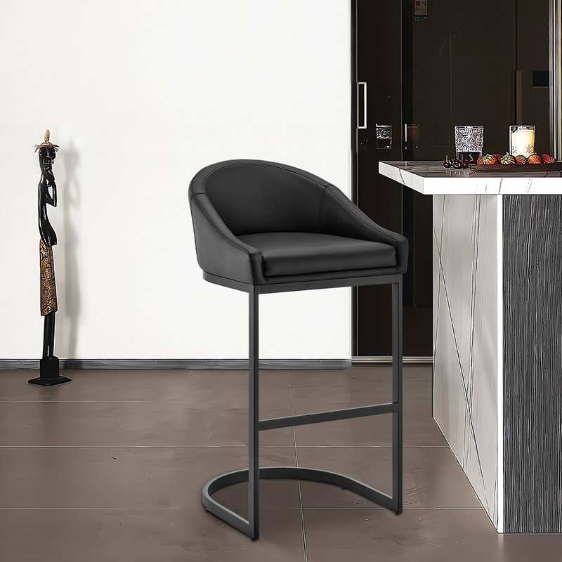 Ayoe Modern Stainless Steel Metal Counter Height Bar Stool, Black Seat/ Black Frame, Bar Stool (28" Seat Height)