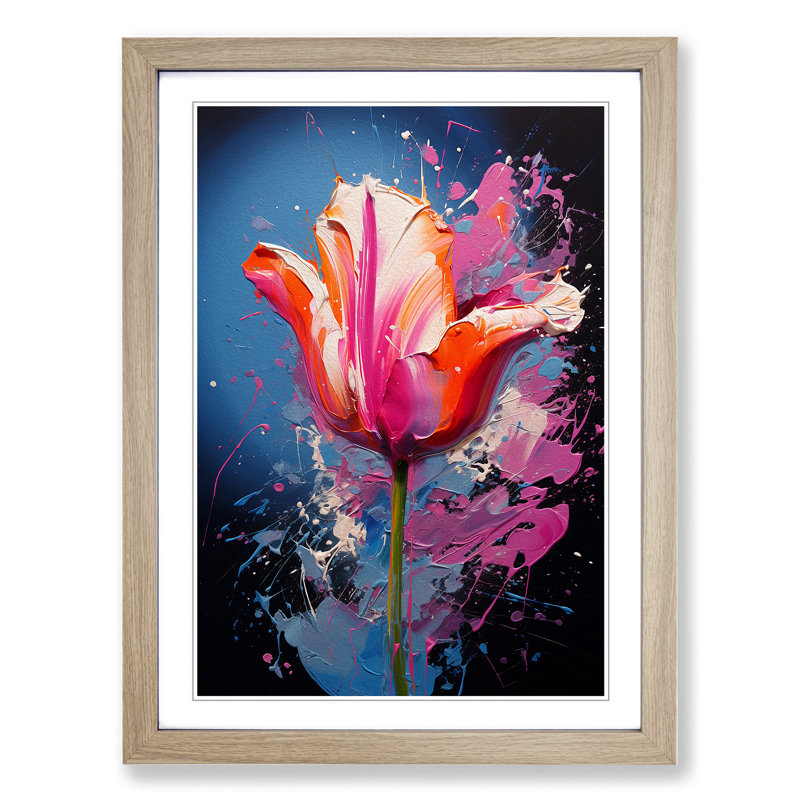 Tulip Flower Action Painting No.2 - Single Picture Frame Print on Wood, Oak Framed, 46cm H x 34cm W
