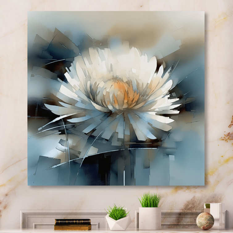 Khateeb " White Blue Chrysanthemum Artistry " on Canvas