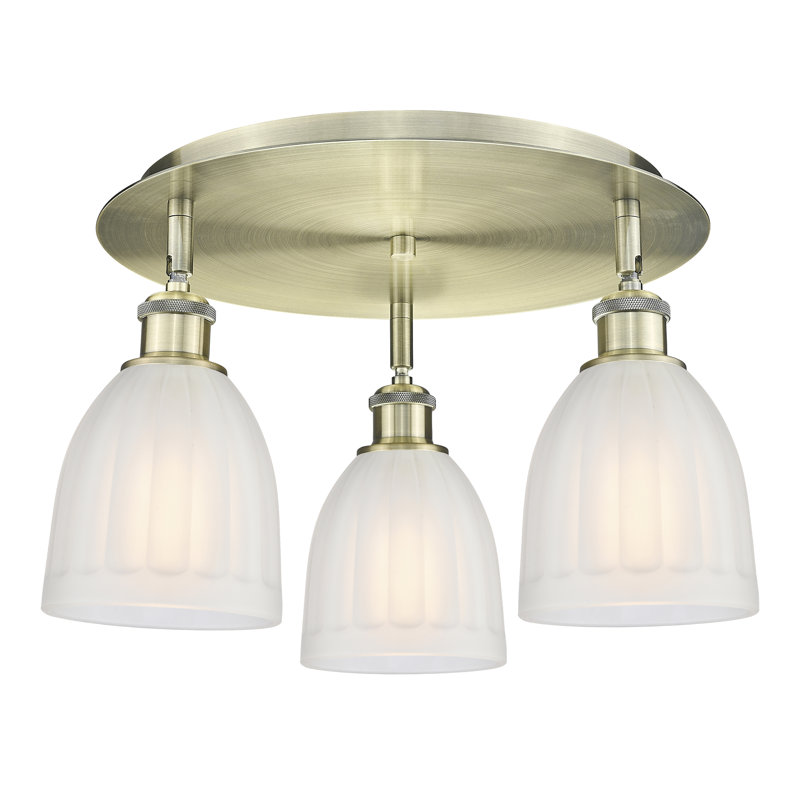 Bianey Glass Flush Mount, White, Antique Brass