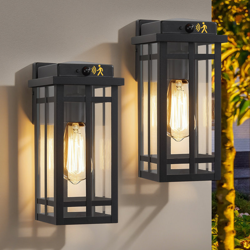 11.91" Black Dusk to Dawn & Motion Sensor Outdoor Wall Lantern