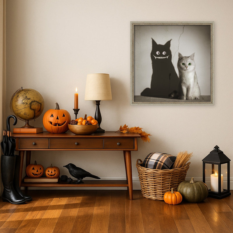 «Cute Cat Scary Shadow» par Terry F, reproduction d'art sur toile encadrée, 26 in. W x 26 in. H
