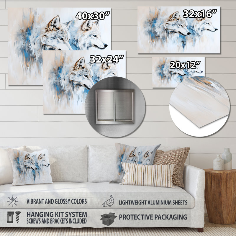 «Minimalist Wolf Pack Portrait I - Animals», reproduction d'art en métal, H 24 po x l 32 po