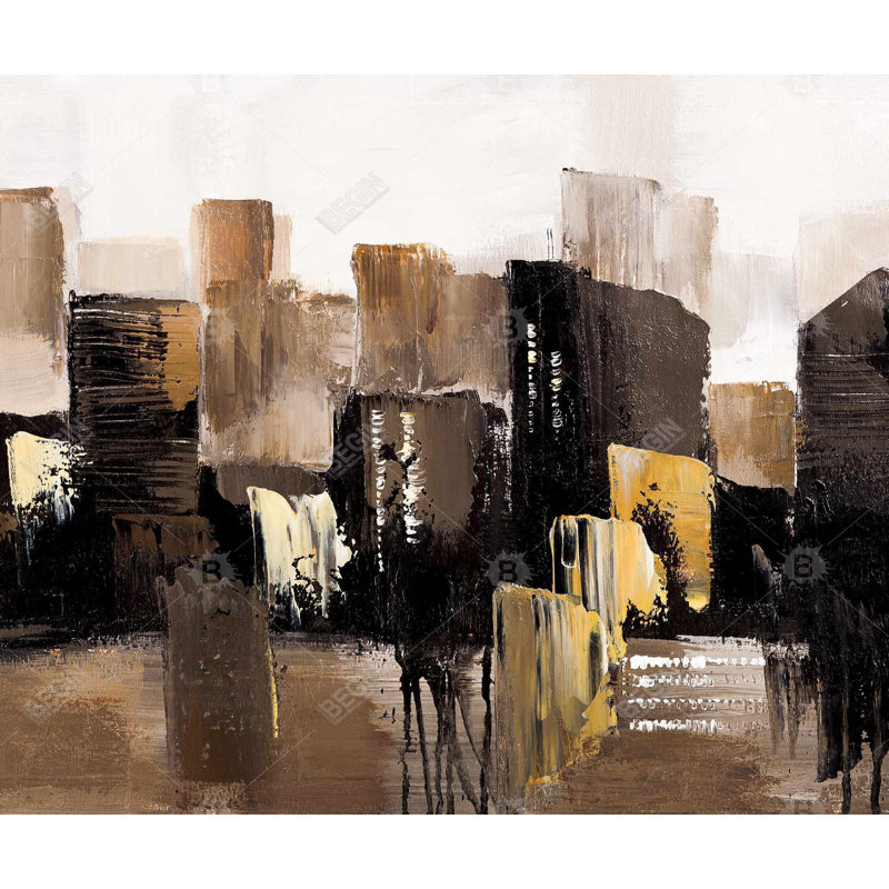 Paysage urbain abstrait tons terreux - décor de bureau industriel sur toile