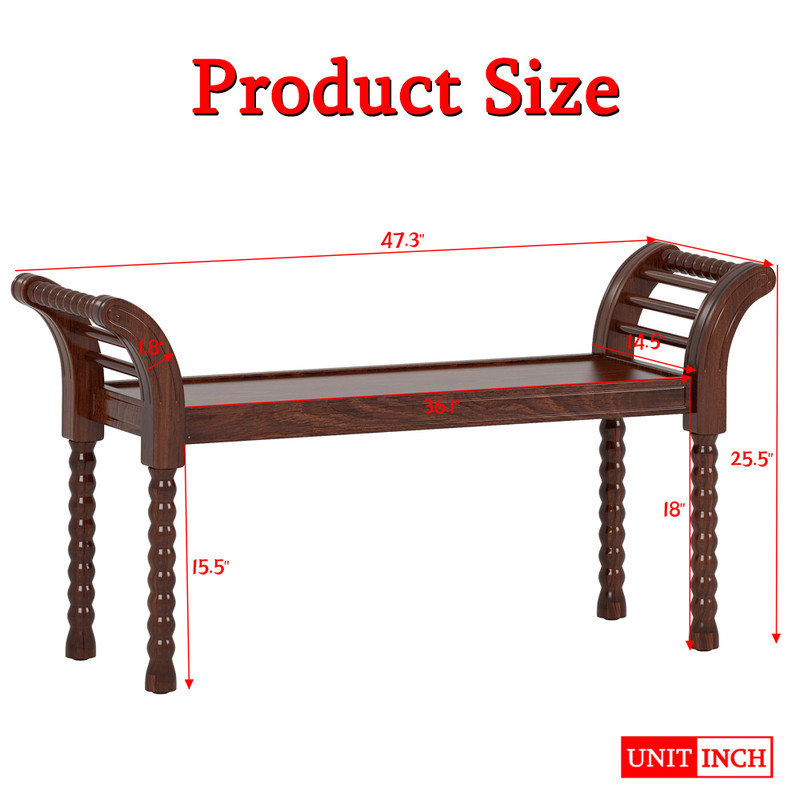 Elegant Retro Style Bench with wing shape Arms,Bed End Bench for Living Room, Bedroom