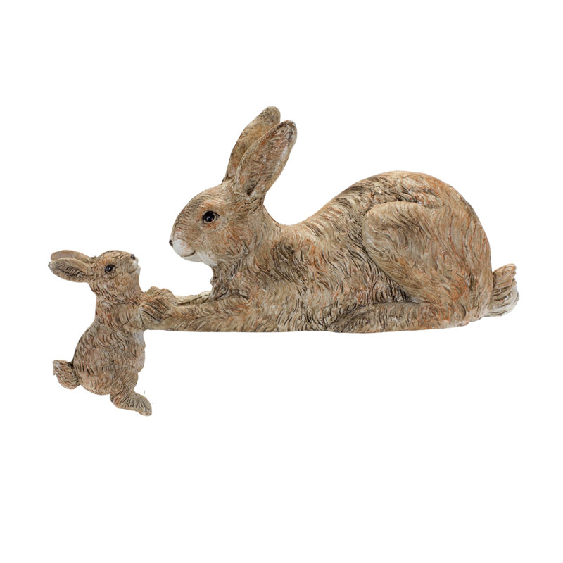 Ensemble de deux figurines de lapin en polyrésine brun et blanc de 4 po