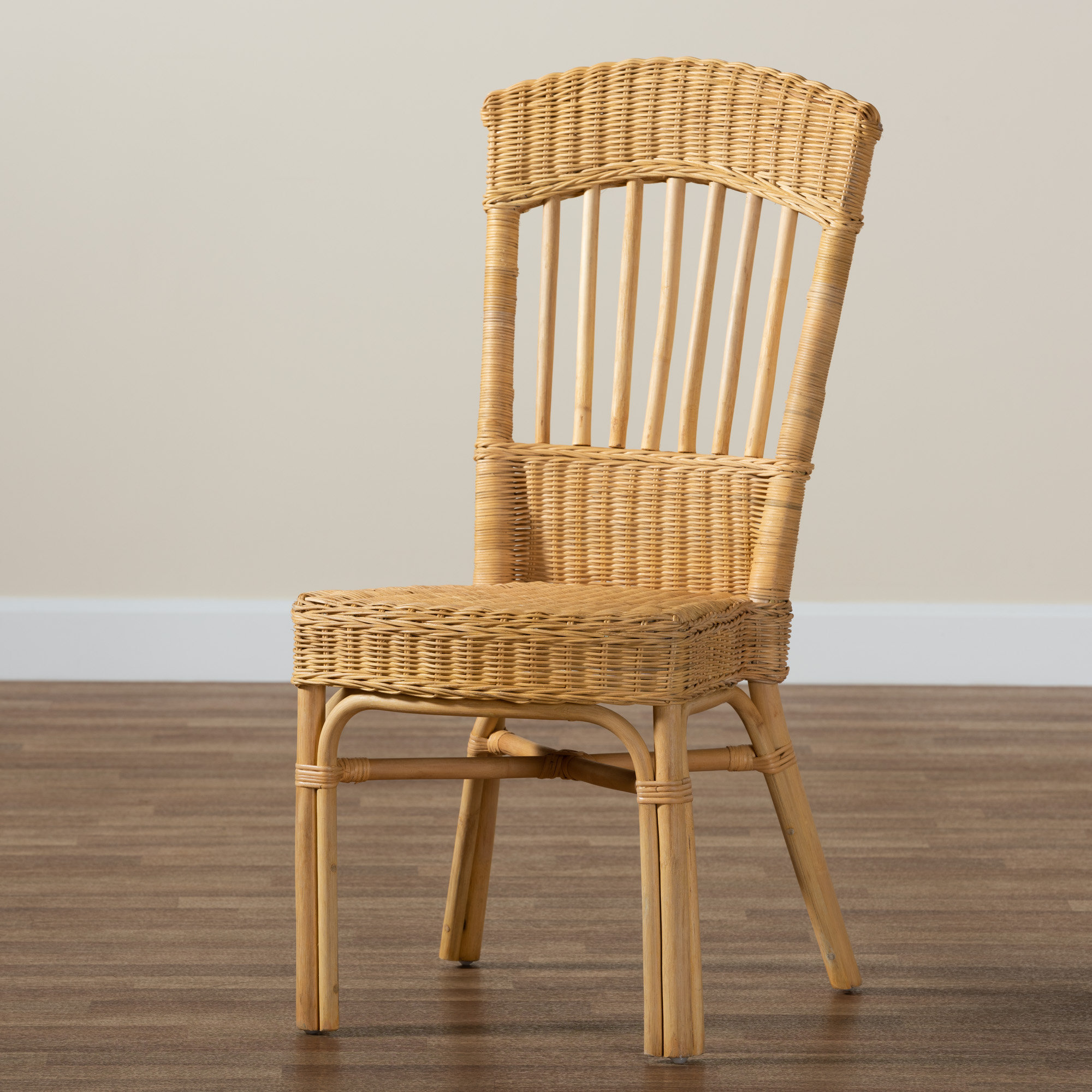 Bay Isle Home Vision Slat Back Rattan Side Chair in Natural Brown | Wayfair