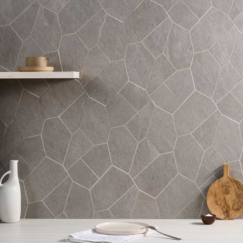 Era 12x20 Organic Pattern Matte Limestone Look Porcelain Mosaic Tile, Slate Gray