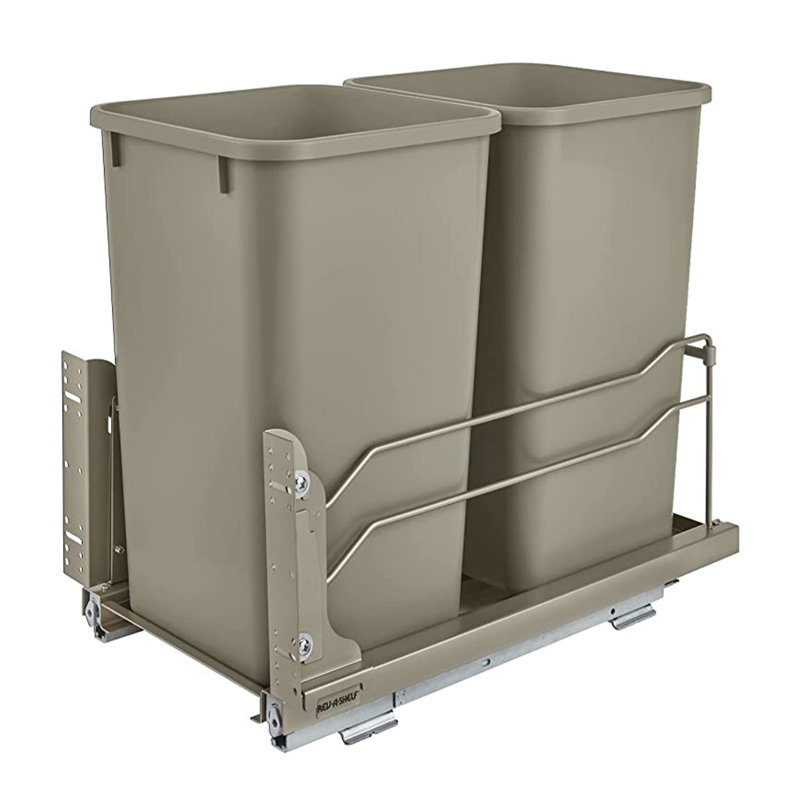 Rev-A-Shelf Double Pull Out Trash Can 27 Qt with Soft-Close, Champagne