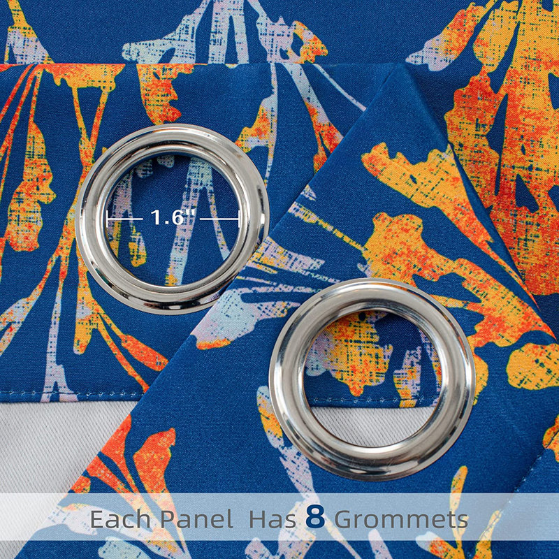 Rideau doublé à motif floral Rawlins, Bleu marine / rouille dorée