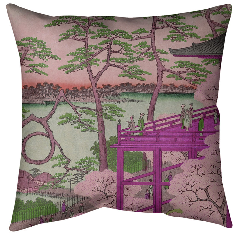 Utagawa Hiroshige Throw Pillow, Down Alternative, Pink, Spun Polyester