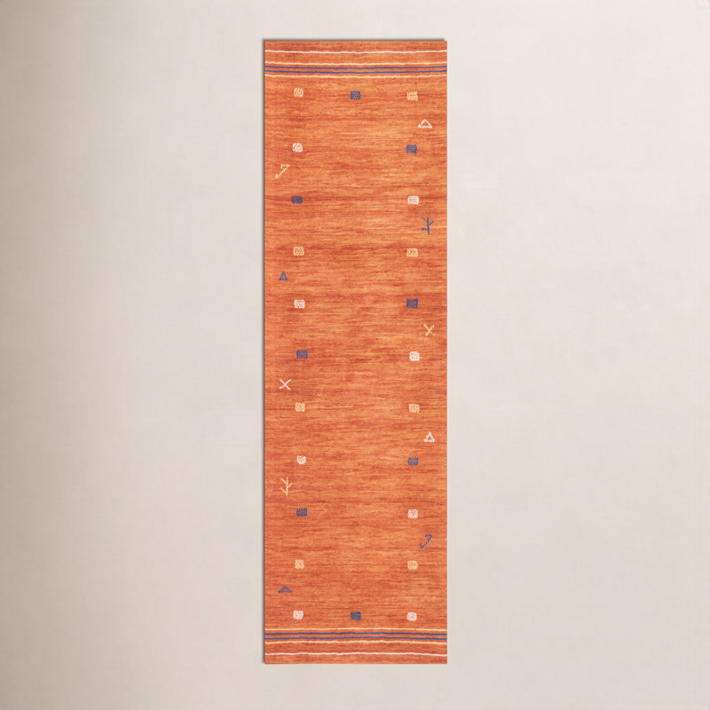 Tapis rouille en laine Danette, Tapis de couloir 2 pi 3 po x 14 pi