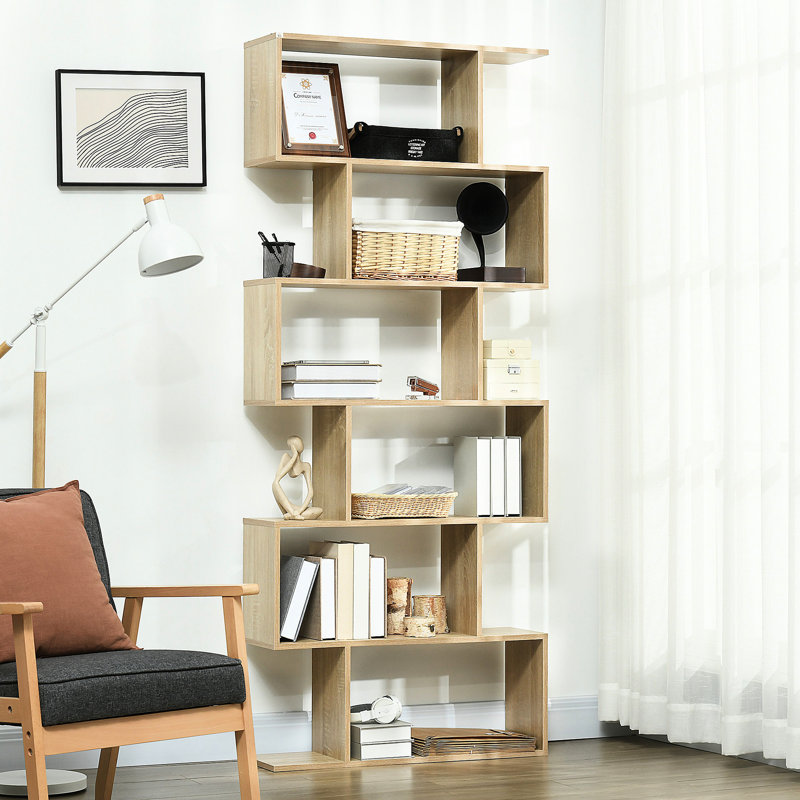 Bibliothèque 75,5 "à 6 tablettes - étagère de rangement en forme de S.