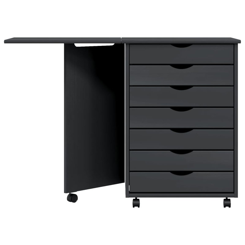 Jennavecia vidaXL MOSS 7-Drawer Chest with Desk & Wheels, Solid Pinewood, 41.5"x15.4"x29.3", Gray