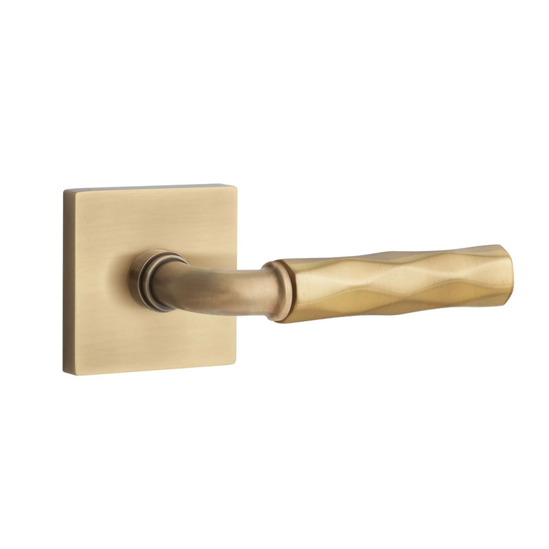 Mortaise intérieure Emtek Select avec rosette carrée et tige R-Bar, levier Tribeca, Gauche, Laiton satiné