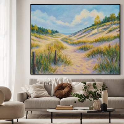 Très grande reproduction d'art sur toile - Tranquil Dune Path Peaceful Beach Grass, décoration d'art pour le salon ou la chambre à coucher - «Assemblage requis du cadre (cadre non fini)»