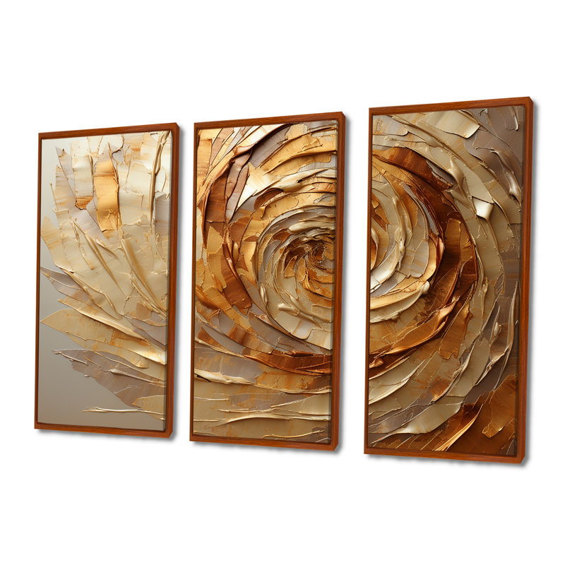 Brown Gilded Mocha Spiral - Abstract Spirals Canvas Wall Art Set, 28" H x 36" W x 1" D, Brown Floater Framed