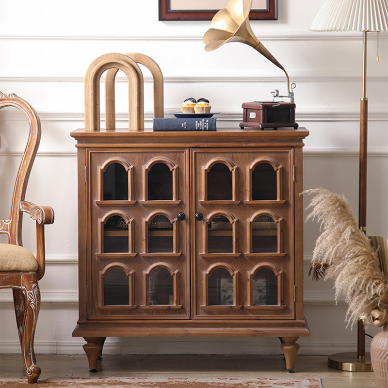 Buffet en bois massif brun et verre
