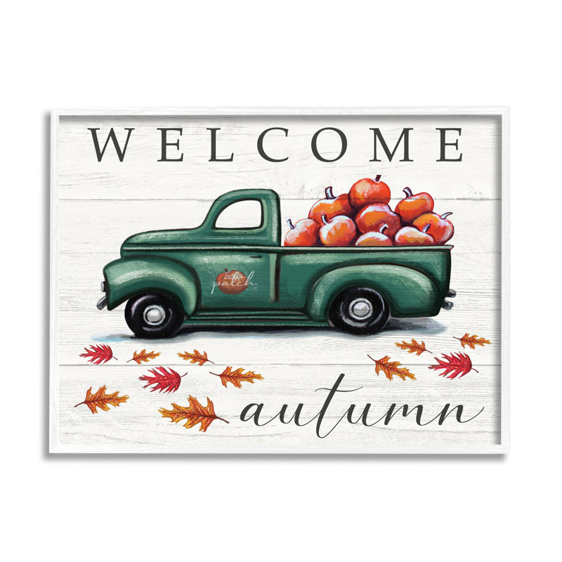 «Green Farm Truck Autumn», impression, H 24 po x l 30 po x 1,5 po, Giclée encadrée blanc bord de mer