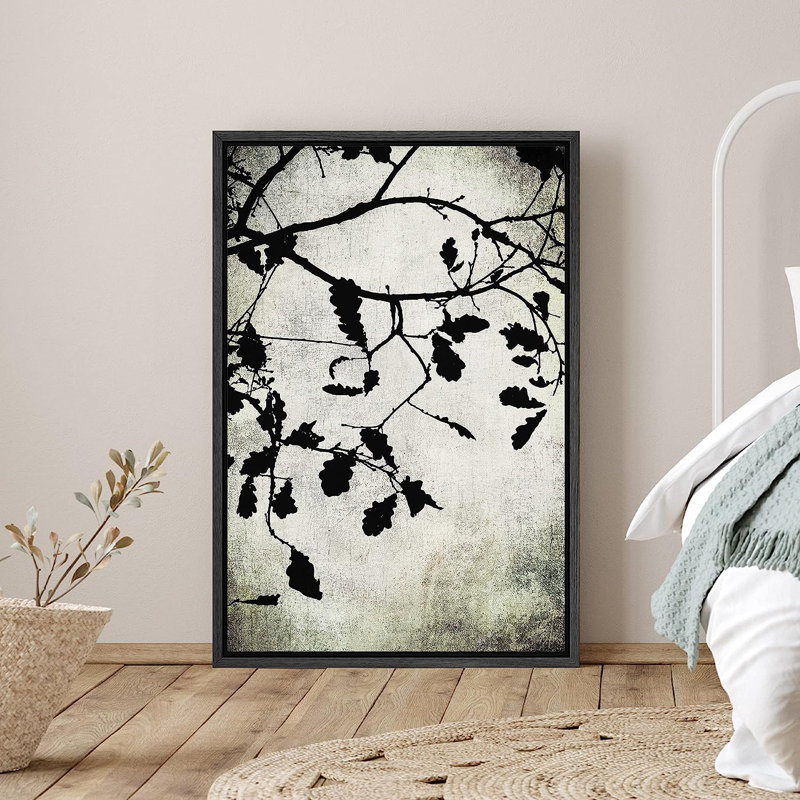 «Dark Plants», reproduction d'art sur toile encadrée, feuilles grunge sur un arbre pendant l'hiver