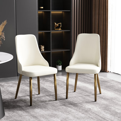 Chaise de salle à manger moderne en cuir pu 2 - rembourrée en éponge, bois massif et acier inoxydable, ergonomique, éponge blanche élégante, métal, sièges confortables