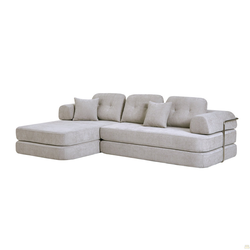 Canapé de 104 po sans os, canapé modulaire compressé avec méridienne, canapé modulaire à assise profonde et canapé modulaire en chenille avec mousse à mémoire de forme, sans assemblage requis