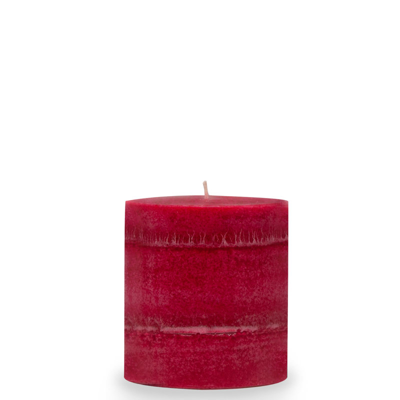 Red Scented Hand-Crafted Pillar Candles, 3" H x 3" W x 3" D