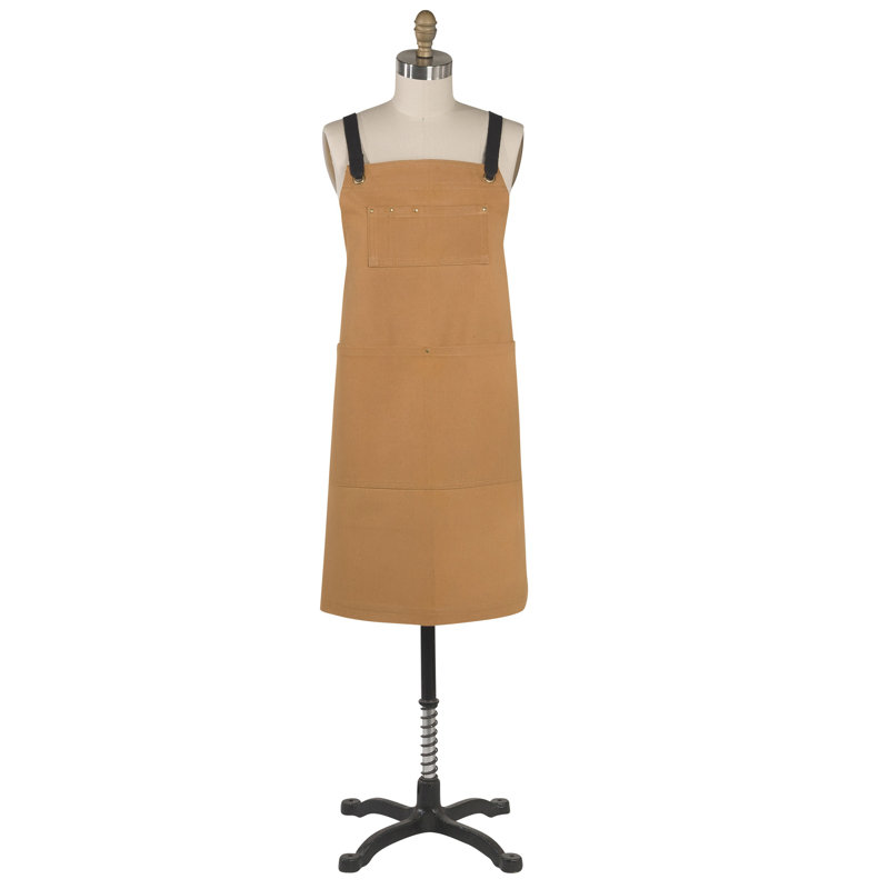 Striped Cotton Bib Apron, Brown