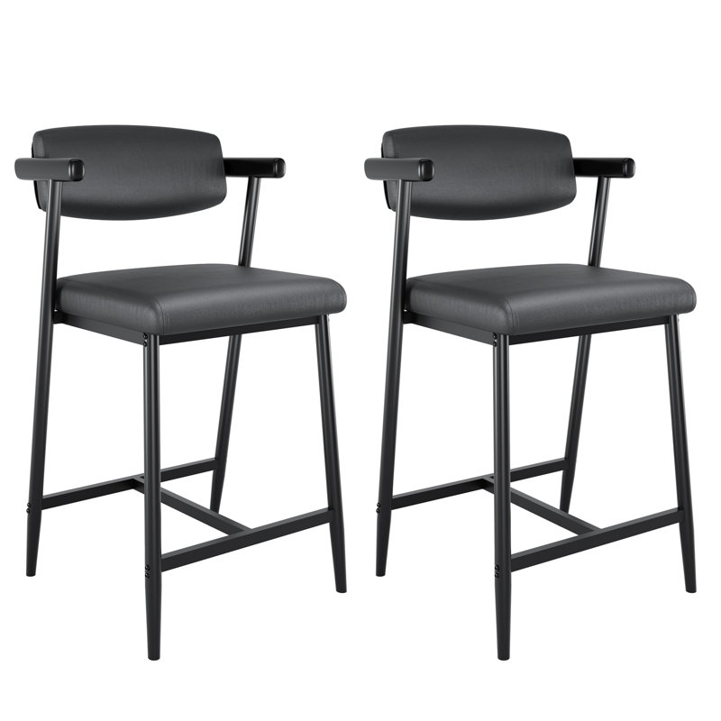 Tabourets de bar de hauteur standard, chaises de bar rembourrÃ©es avec accoudoirs et dossier en bois, tabourets de bar pour Ã®lot de cuisine avec repose-pieds