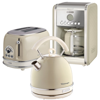 Ariete Vintage 1.7L Stainless Steel Dome Kettle with 2 Slice Toaster and 12 Cup Coffee Machine Set
