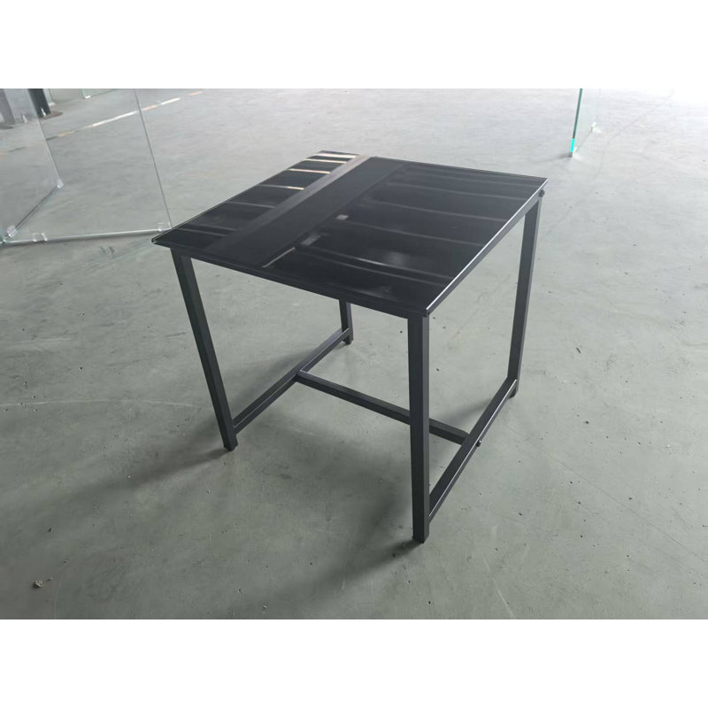 Table de chevet en verre noir, table de bout en panneau de fibres à densité moyenne, petite table à thé et canapé