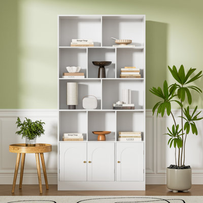 71" Tall Bookshelf With 10 Cubes And 3 Doors, 4-tier Bookshelf, Open Shelf Bookcase With Cabinet, Modern Cube Storage Organizer For Living Room, And O by Latitude Run