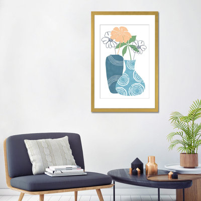 «Blue Decorative Pots II», reproduction d'art mural - papier d'art encadré