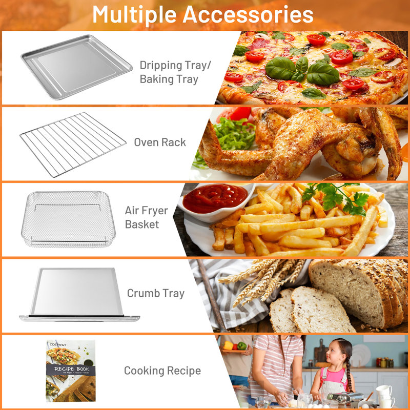 Silver 21.5QT 1800W Air Fryer Toaster Oven with Recipe Book