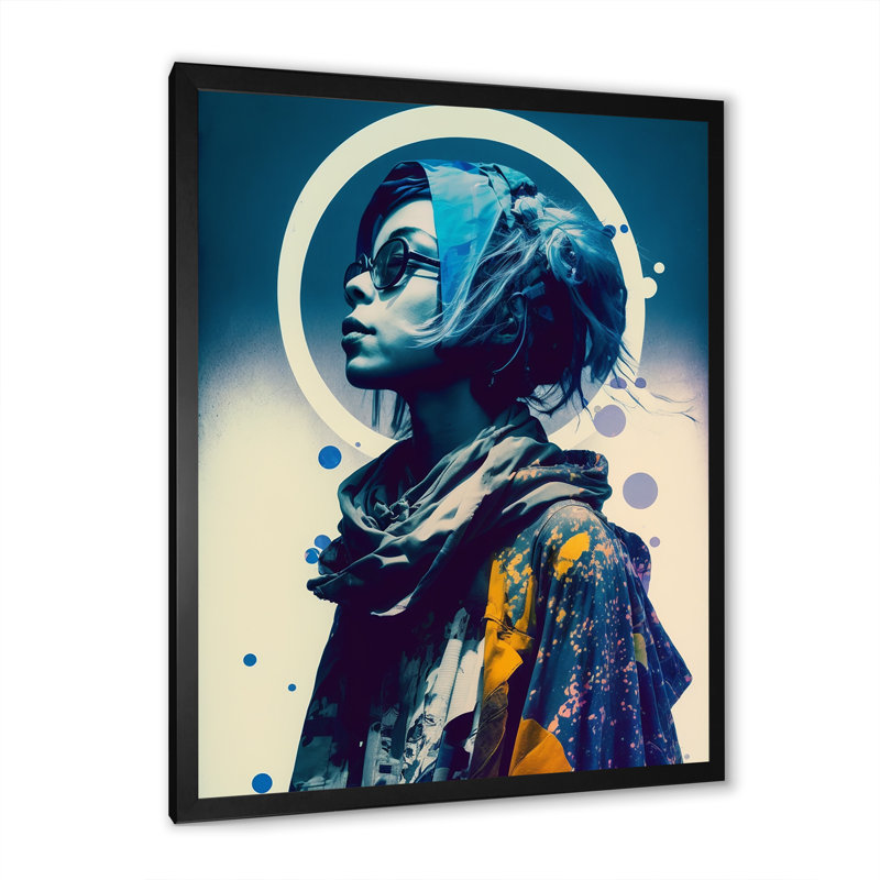 «Derrien Street Fashion Model In Vintage Blue II», reproduction sur toile, H 20 po x l 12 po x P 1 po, Cadre photo noir