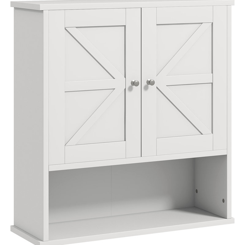 Unité de salle de bain murale blanche avec tablette ouverte et armoire à structure ajustable