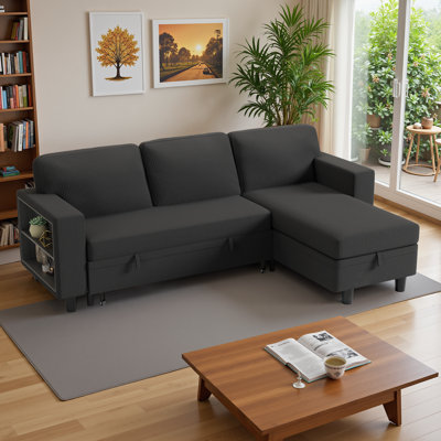 Canapé modulaire en L avec méridienne de rangement, ports de chargement USB et 2 tablettes intégrées