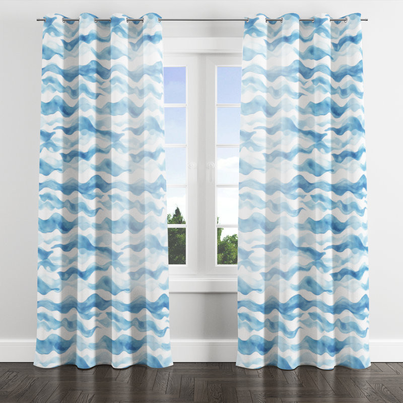 Abstract Window curtains - Beach Coastal Soft Waves Grommet Curtain - 1 Panel, 52" W x 120" L, Silver Grommets