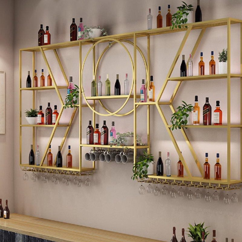 Creative wall-mounted wine rack, Gold, 47.20" H x 102.30" W x 7.80" D