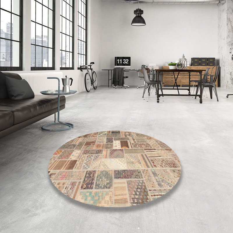 Tapis beige contemporain, Rond 8 pi