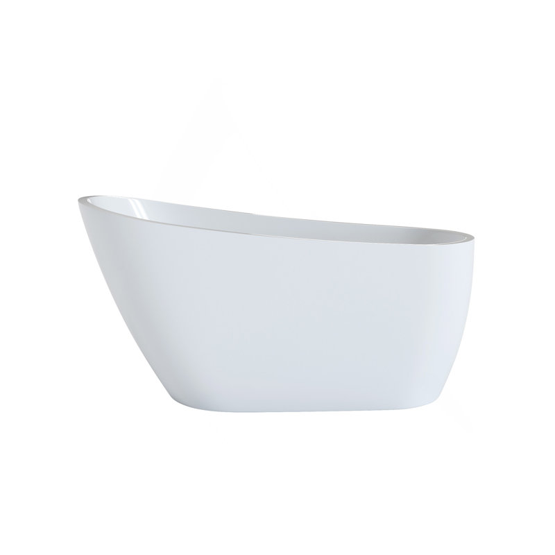 55" Acrylic Freestanding Bathtub, Stylish Deep Soaking Bathtub With Pop-Up Drain & Integrated Overflow Contemporary Stand Alone Bath Tub For Bathroom Spa Or Home Upgrade, Glossy White