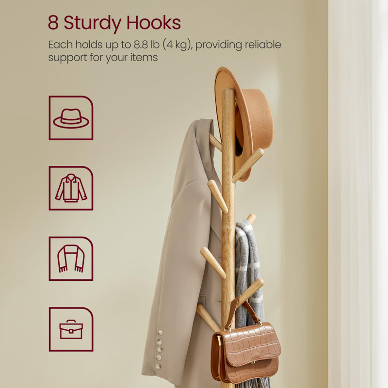 Millersburg Solid Wood Freestanding 8 - Hook Coat Rack, Natural