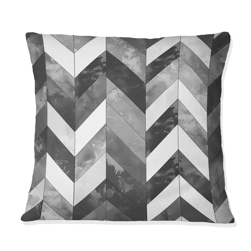 Imprimé à chevrons gris et blanc - Coussin décoratif moderne, H 16 po x l 16 po