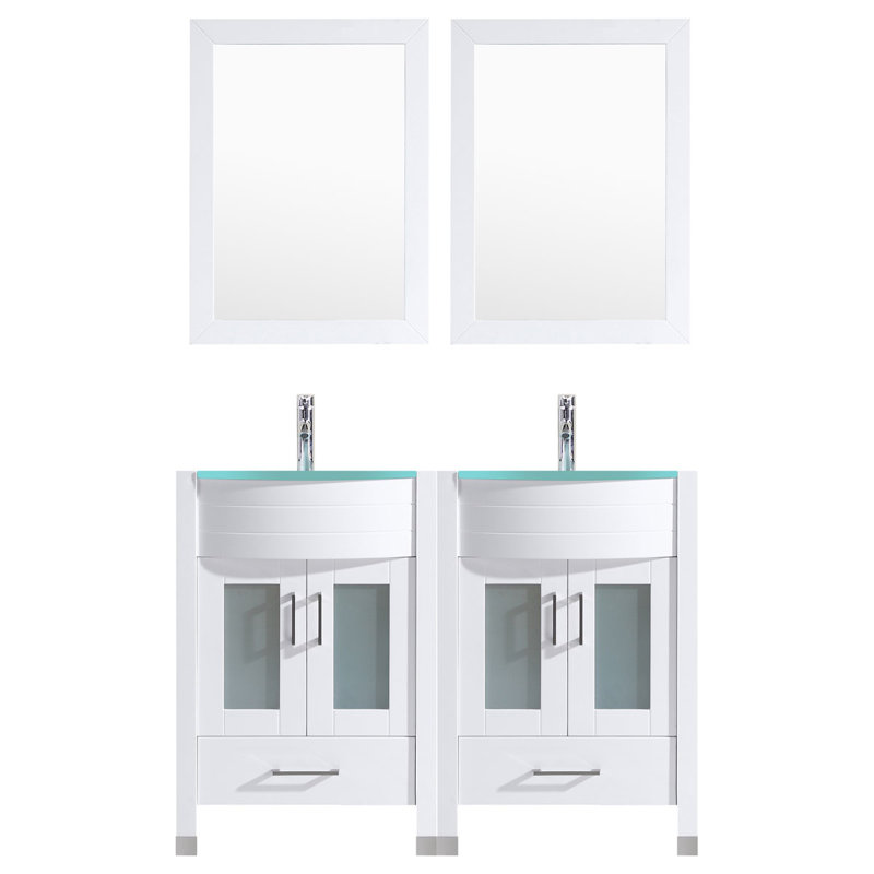 Ensemble de meuble-lavabo de salle de bain double 48 po avec miroir modern Marguez, Blanc
