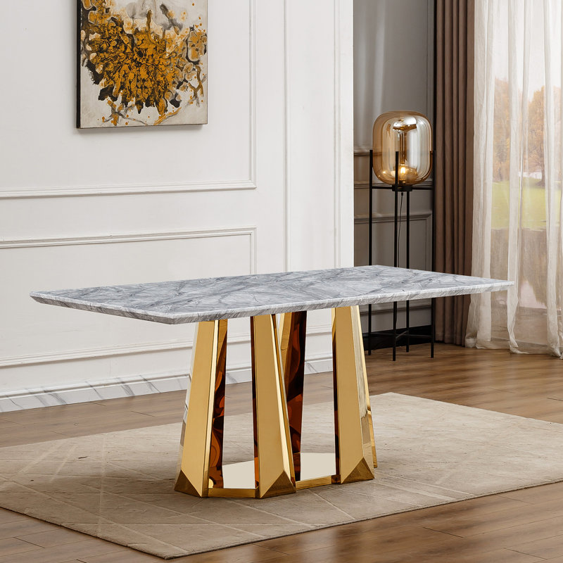 Table de salle à manger Marble, Grey, Gold