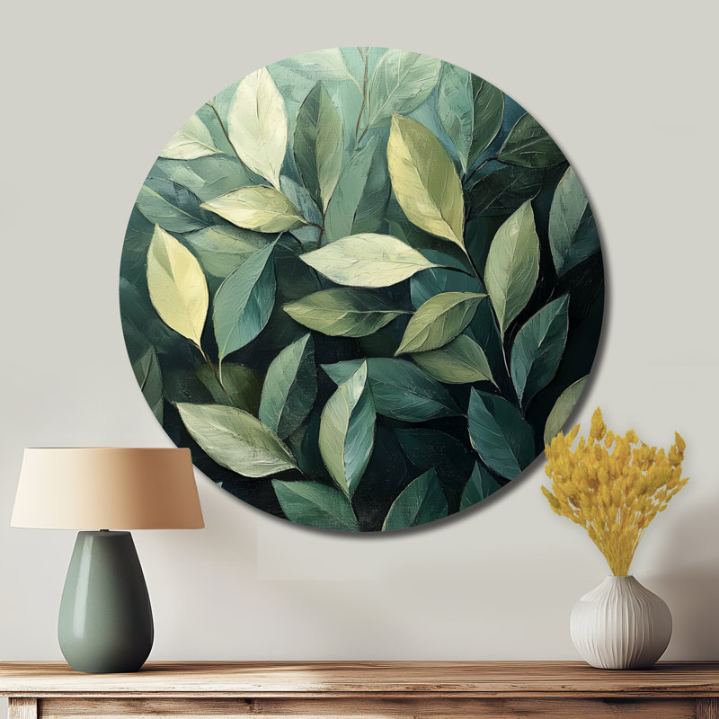 Feuillage olive vert feuillage collage I - feuilles rondes, impression sur métal, H 36 po x l 36 po