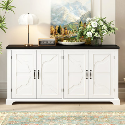 American Country Style Wooden Sideboard With Pine Doors And Legs, 4 Metal Handles, For Hallway Entryway Living Room Dining Room