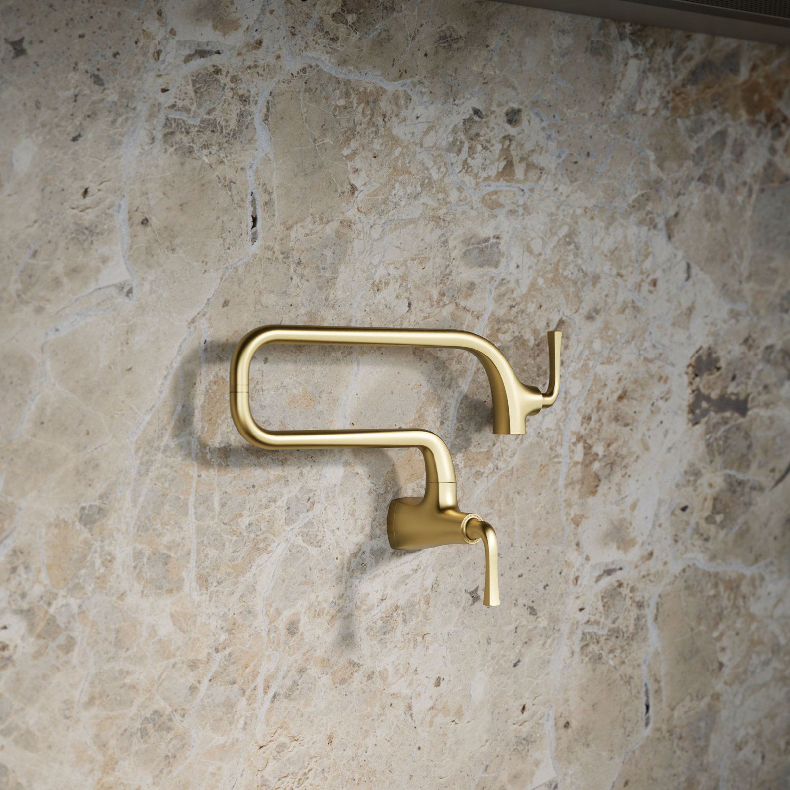 Graze Wall-Mount Pot Filler Faucet, Swing Arm Kitchen Pot Filler Faucet, Gold