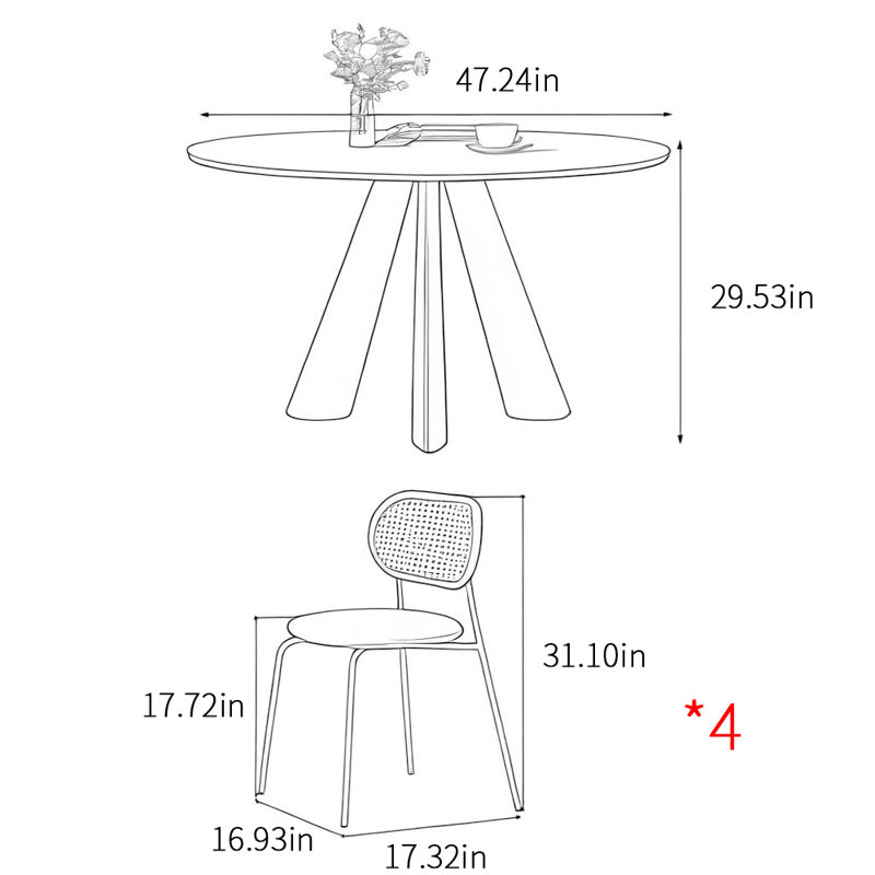 Ensembles de table ronde simple de style français, H 29,53 po x L 47,24 po x l 47,24 po